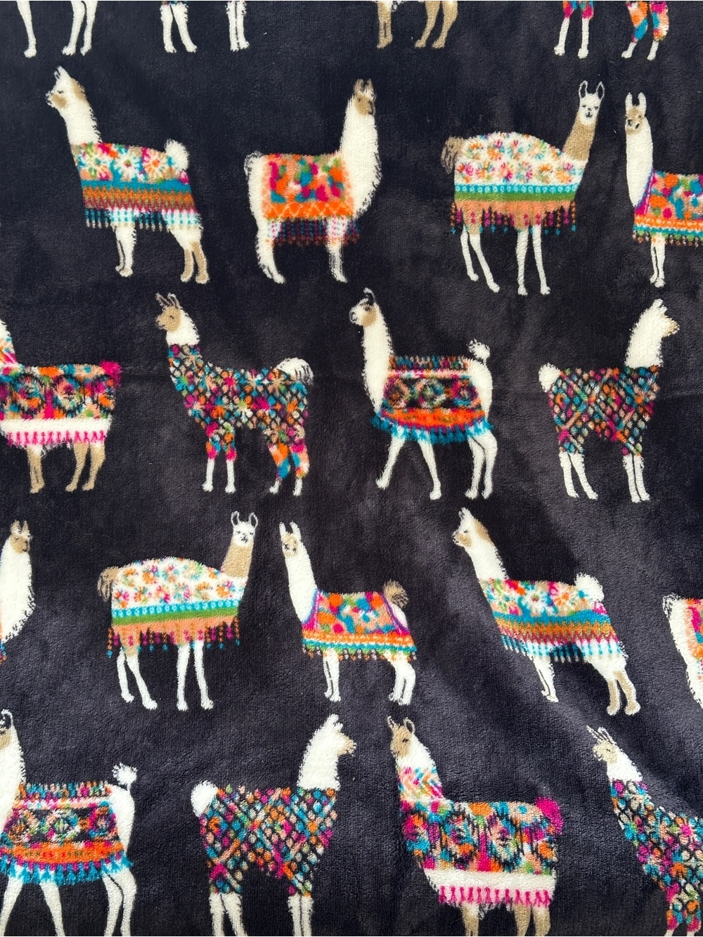 Cozy Llama 🦙 Print Plush Throw Blanket - Black with Multicolor Llamas